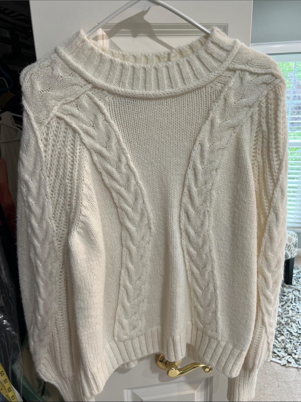 Express Cream Cable Knit Crewneck Sweater
